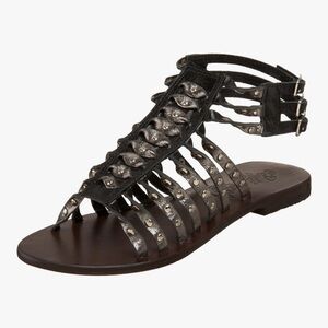 Naughty Monkey | Black & Silver Leather Gladiator Multiple Buckle Sandals